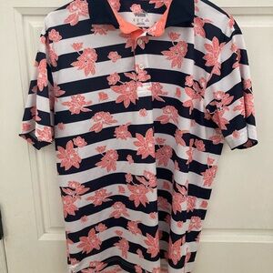 Puma Navy and Pink Floral Men's Polo Shirt